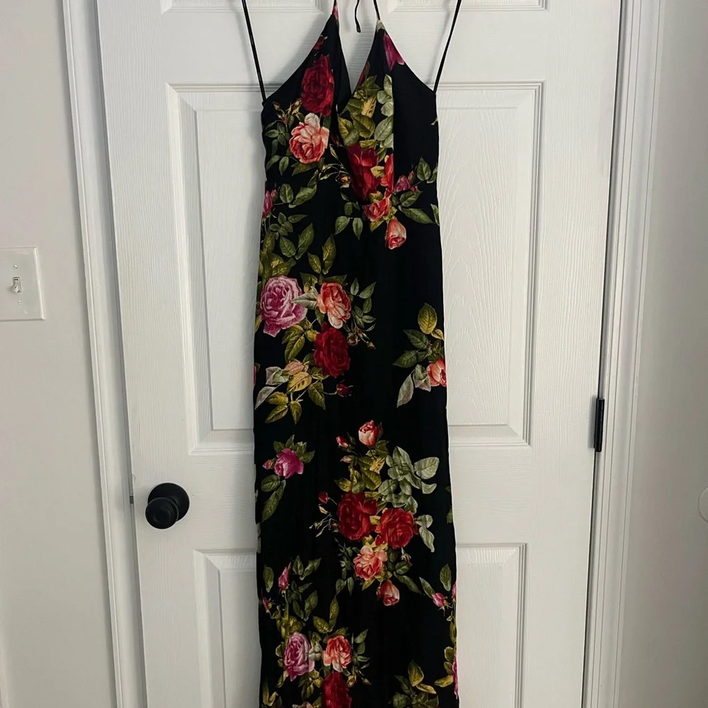 Floral Halter Maxi Dress - Black and Red - Picture 2 of 10